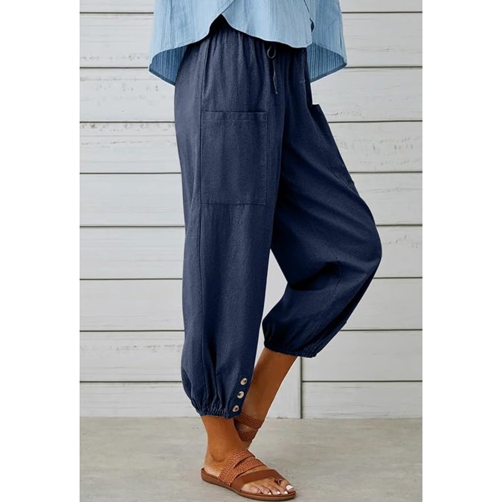 Lintico Womens Linen Cotton Blend Pull On Balloon Pant Size S Navy Lagenlook